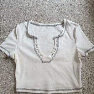 SHEIN White and Gray Trim Crop Top